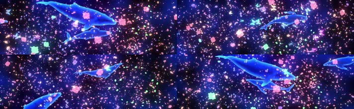 4K梦幻鲸鱼岛七彩花瓣全息投影