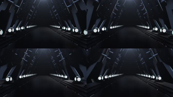 金属和发光元素的科幻大厅走廊