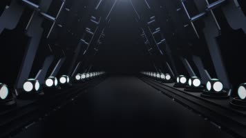 金属和发光元素的科幻大厅走廊