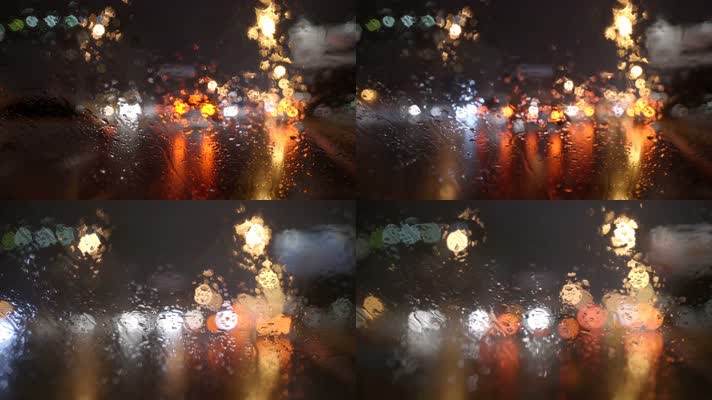 雨拍打在车玻璃上 汽车行驶