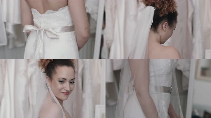 新娘在试穿婚纱  4K视频