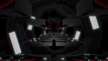 金属和发光元素的科幻大厅走廊 