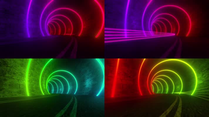 五颜六色的霓虹灯隧道