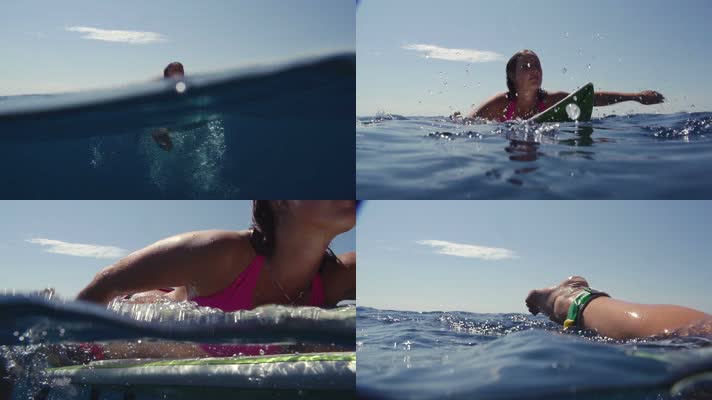 美女海中华水板划水 升格视频