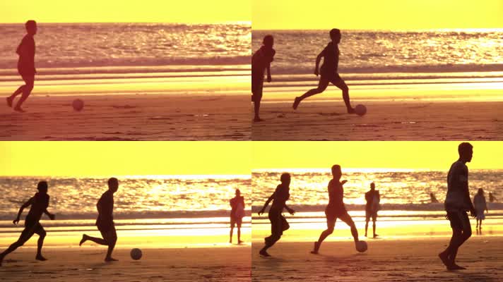 海边足球少年踢足球 升格视频