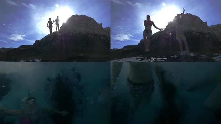 女子大海峭壁悬崖跳水极限运动 升格视频