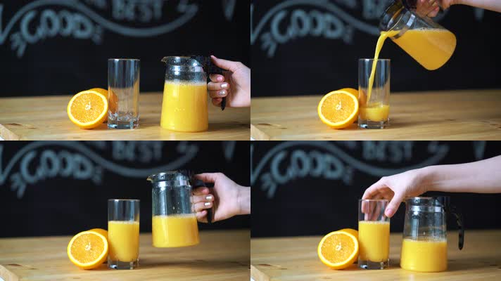 新鲜橙汁倒入杯中 4K视频