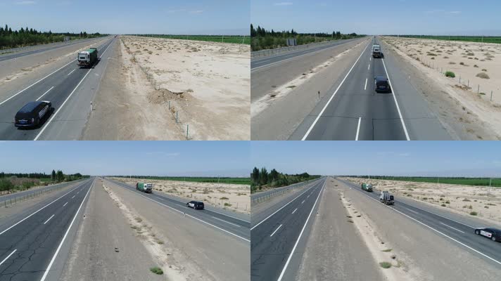 航拍高速公路新疆货车运输