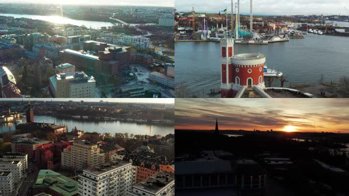4K航拍斯德哥尔摩城市风景