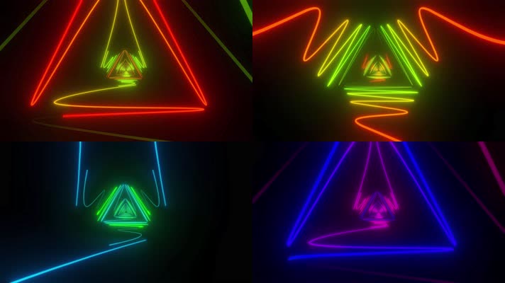 3个几何形状霓虹灯隧道视频