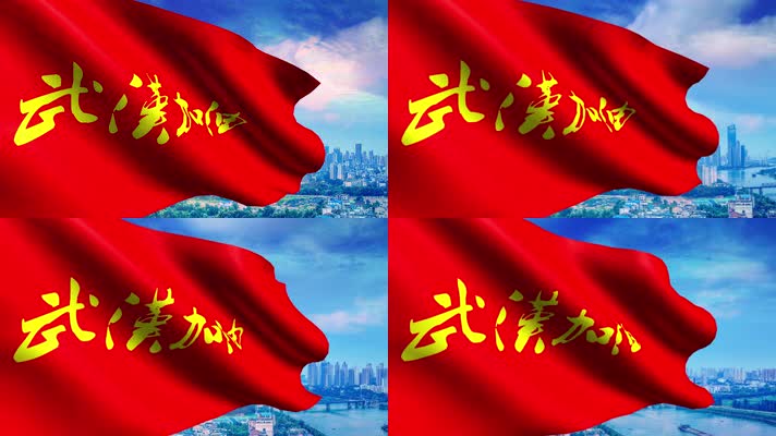 4K武汉加油旗帜视频