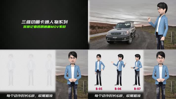 3D卡通人物休闲旅游记者主持人解说动画