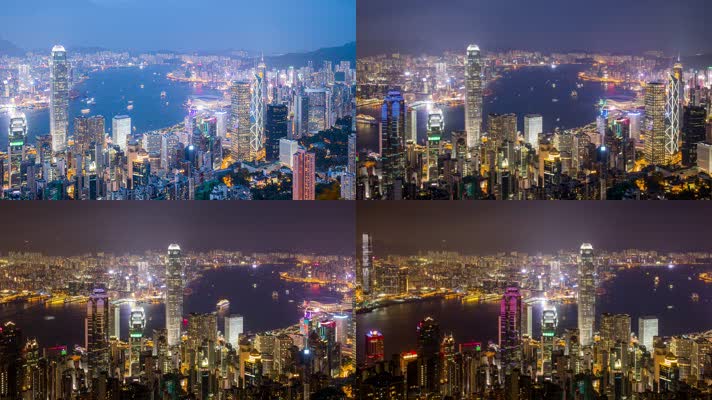 香港 滨海城市夜景 城市天际线 