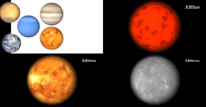 太阳系各天体自转4KUHD透明通道素材
