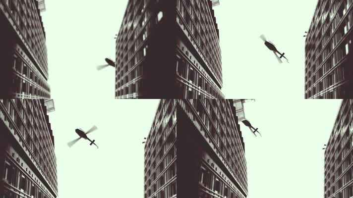 直升飞机 飞过 城市上空 