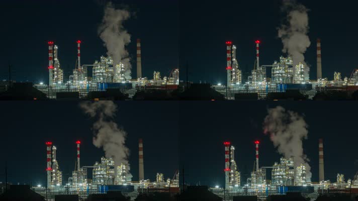 4k城市夜景化工厂延时拍摄