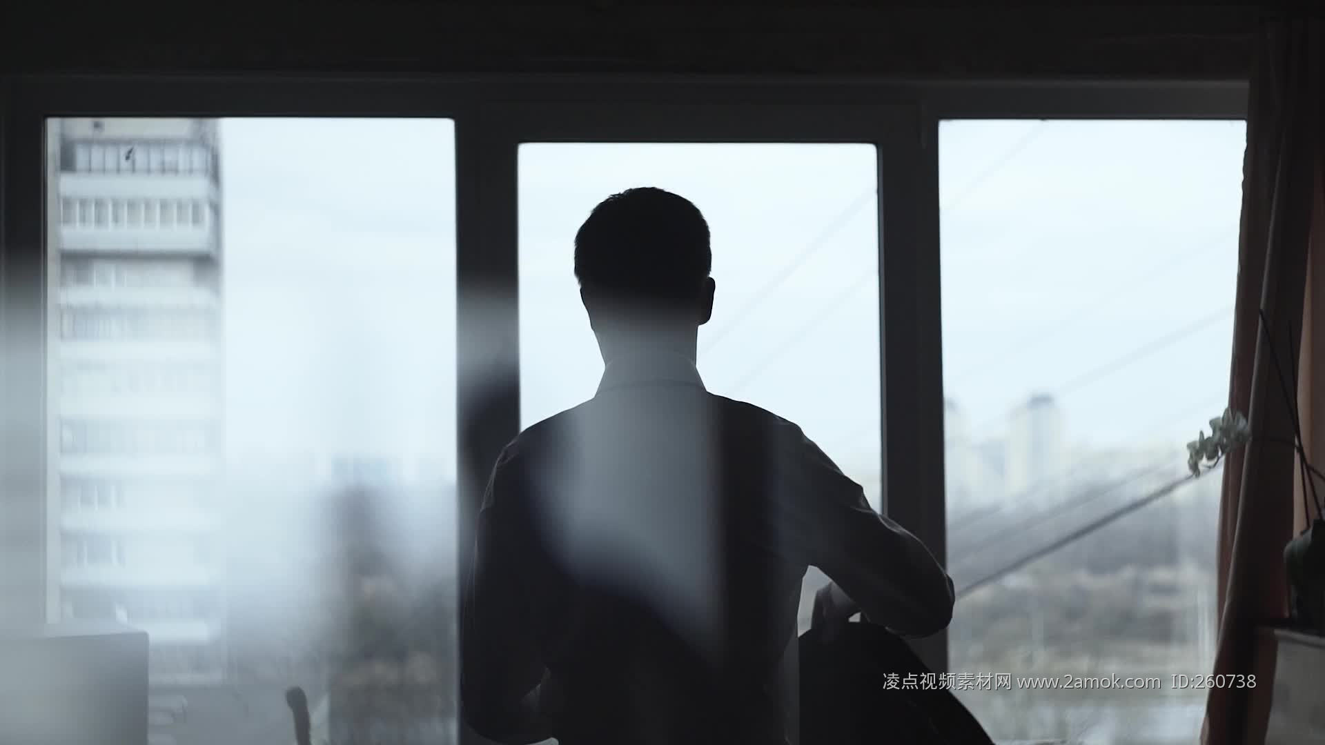 年轻商务男士在酒店窗前思考-蓝牛仔影像-中国原创广告影像素材