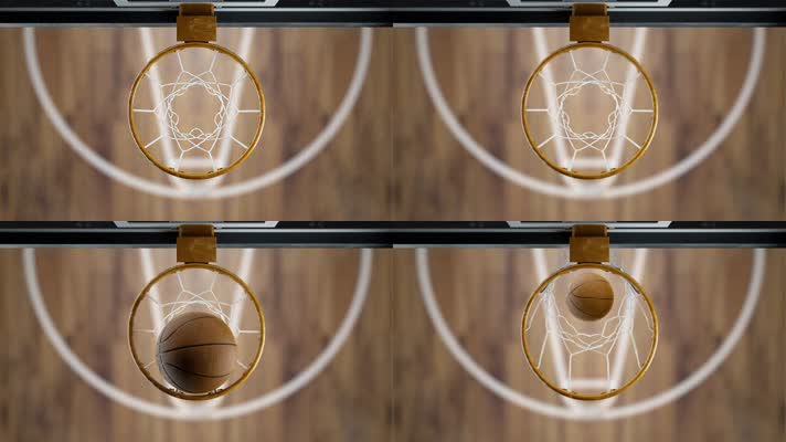 篮球穿过篮筐 上帝视角 4K视频