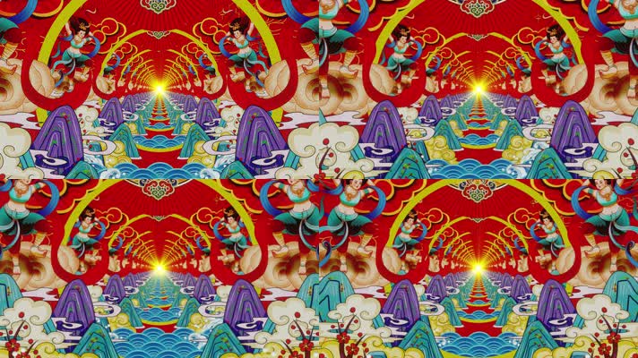 4k国潮中国风敦煌飞天舞通道穿梭大屏