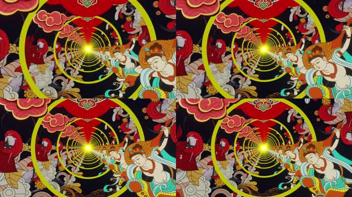 4k国潮中国风敦煌飞天舞通道穿梭大屏3