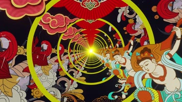 4k国潮中国风敦煌飞天舞通道穿梭大屏3