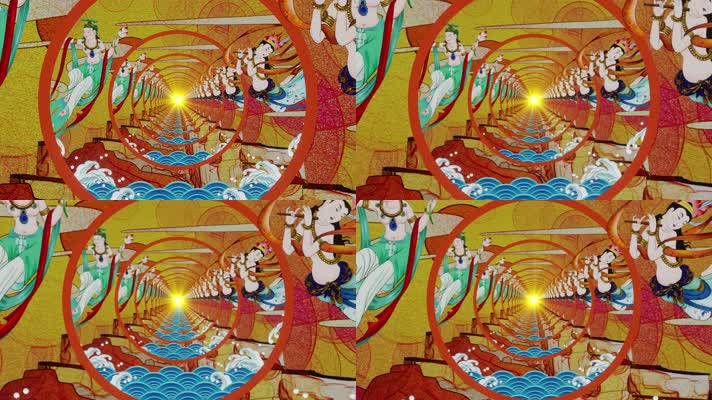 4k国潮中国风敦煌飞天舞通道穿梭大屏2