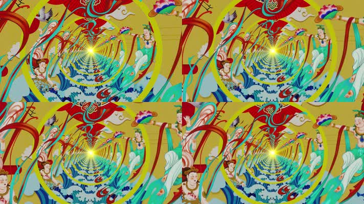 4k国风国潮手绘敦煌飞天动感儿童舞蹈背景