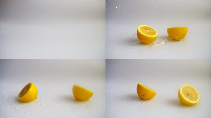 新鲜柠檬下落镜头 一切两半 