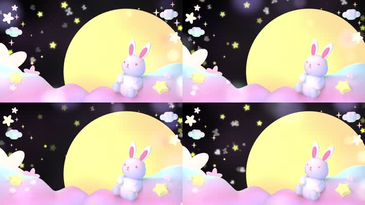卡通可爱小兔月亮星空视频背景