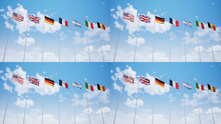 美国 英国 法国 德国 西班牙 国旗 4K视频