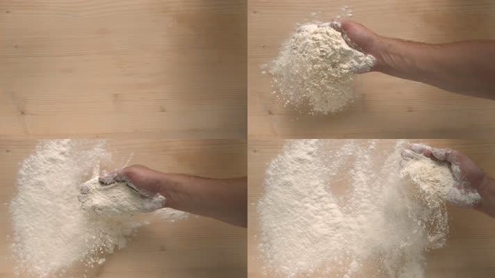 和面撒面粉慢镜头特写