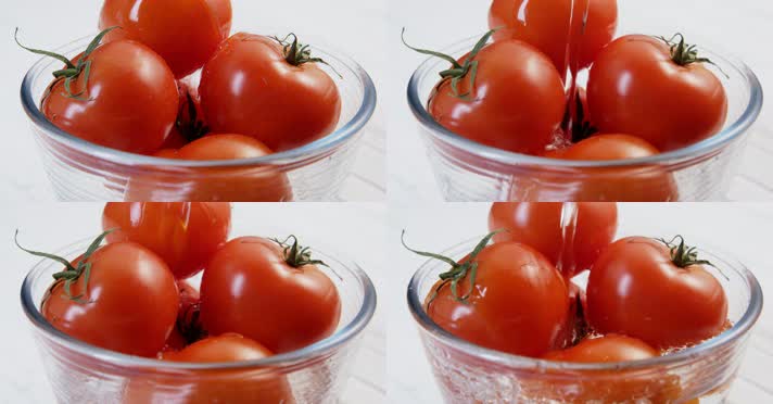 西红柿 纯净水倒入西红柿盆里 4K视频