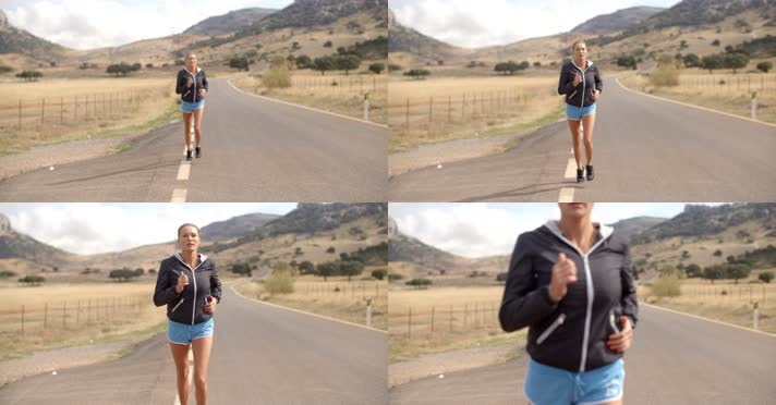 美女跑步 荒野跑步 锻炼身体 4K视频