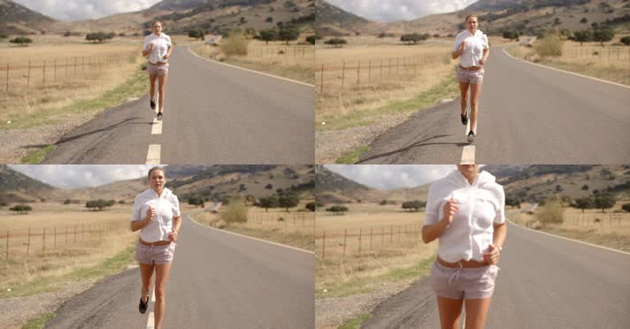 美女跑步 荒野跑步 锻炼身体 4K视频
