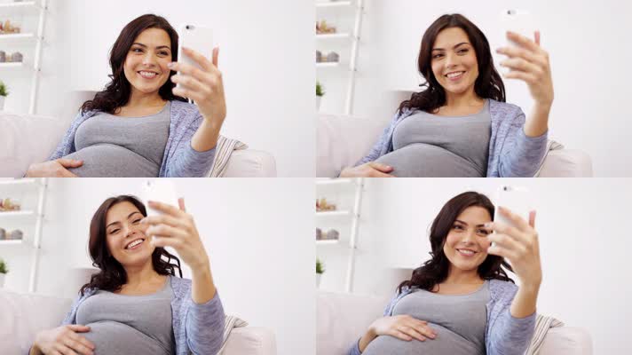 孕妇靠沙发上视频聊天 开心 幸福