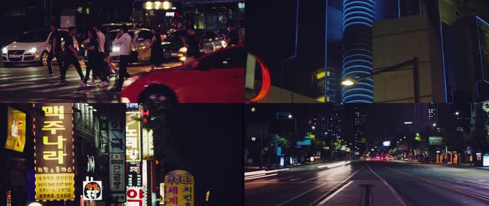 韩国城市夜景，交通灯光