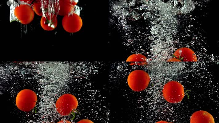 红番茄圣水果落入水中