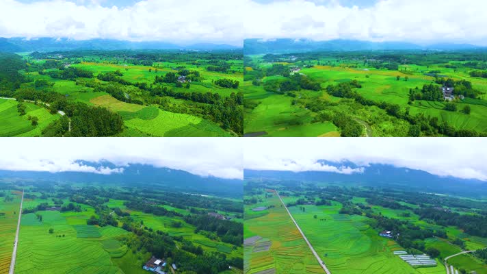 航拍4K河流田园超清视频