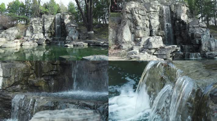原创实拍公园水流假山瀑布