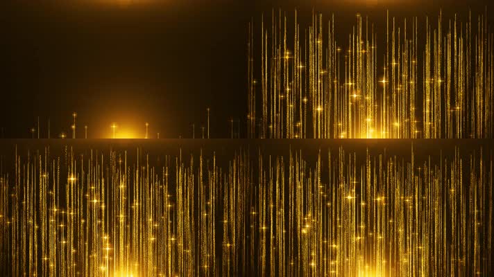 4k金色星光粒子幕帘瀑布光线上升舞台背景