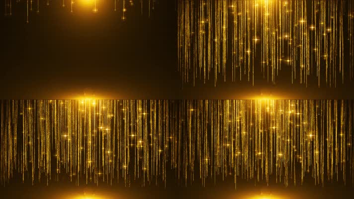 4k金色星光粒子幕帘瀑布下落舞台背景