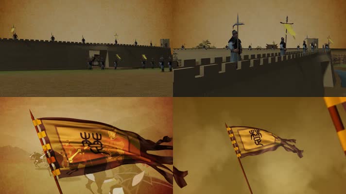 动画 战国时期 楚国战争 旗帜 视频素材