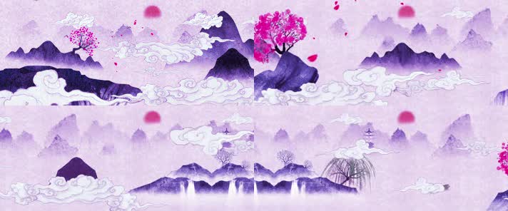 水墨中国风山水画仙鹤LED视频背景