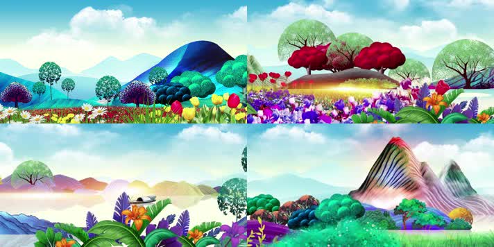 插画风景唯美山水水墨通用LED背景