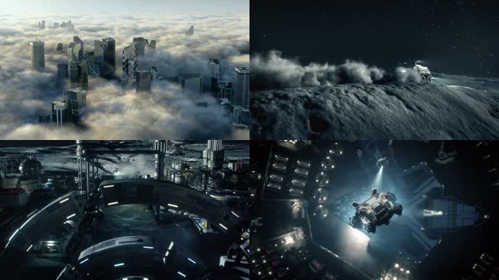未来科幻城市 云层中摩天大楼 外星殖民 