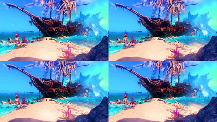 3D全动态海盗废弃沉船海岛场景