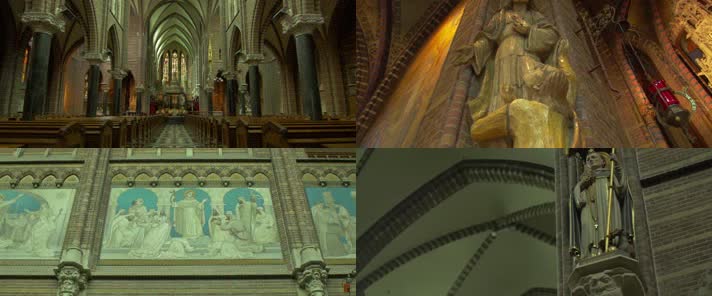 教堂内部 雕像 神像 壁画 彩色玻璃