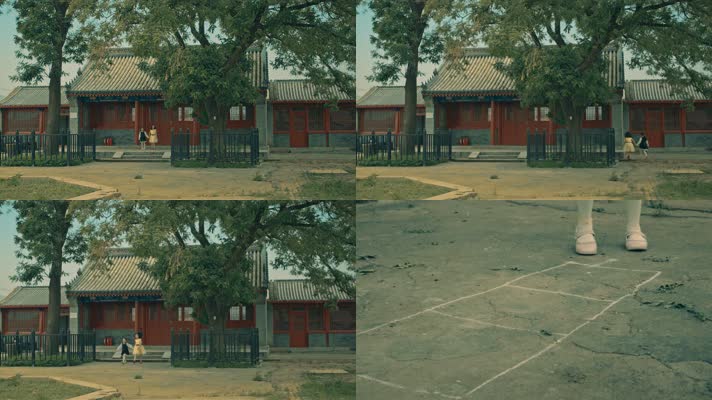 童年记忆小孩儿童院子里奔跑玩游戏跳房子265