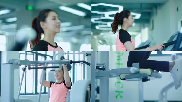 漂亮女健康锻炼-健身房+商务办公