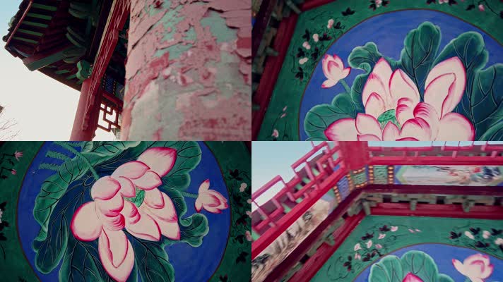 亭台楼阁壁画荷花历史建筑人文景观200
